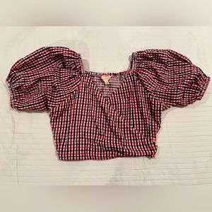 Sim & Sam Size S 100% Cotton Crop Top Plaid Red and Blue